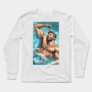 Handsome man in the pool Long Sleeve T-Shirt